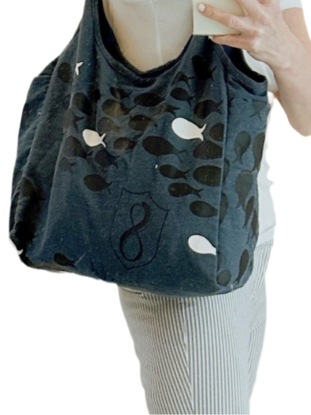 Fighting Eel Large Fish Canvas Tote Bag 808 outer side pockets Hawaii Hawaiian - Picture 2 of 5
